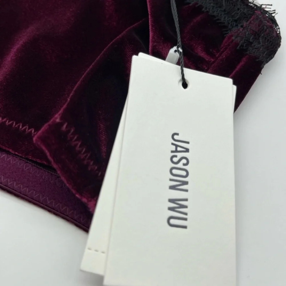JASON WU Velour Lace Trim Bandeau Bralette, Burgundy, Large, NWT - Picture 7 of 11